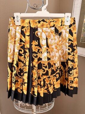 Versace Barocco Print Silk Pleated Mini Skirt